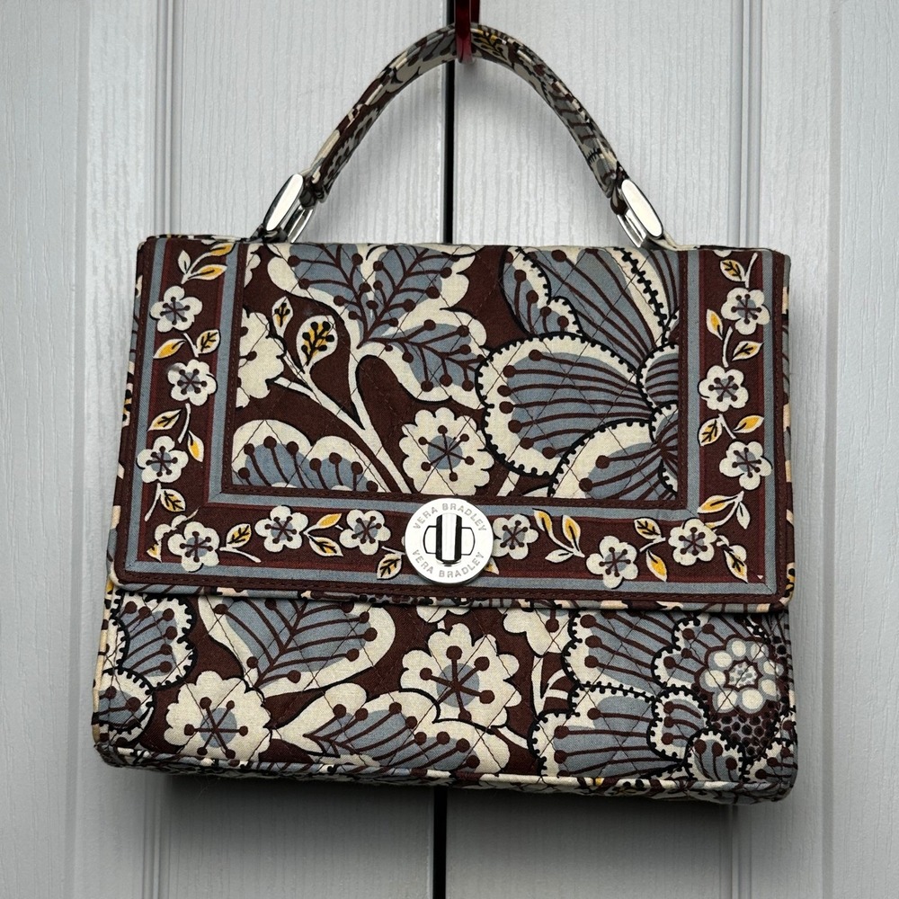 Vera Bradley Mocha Blue Quilted Floral Two Way Handbag Crossbody Bag